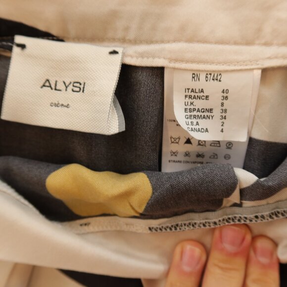 ALYSI 100% silk skirt floral beige black ITALY print fun vacation beachy design - Picture 7 of 9